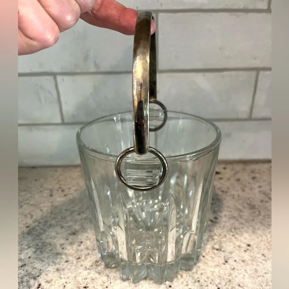Italian Crystal Glass Mini Ice Bucket Removable Silver-Plated Bit Handle MCM